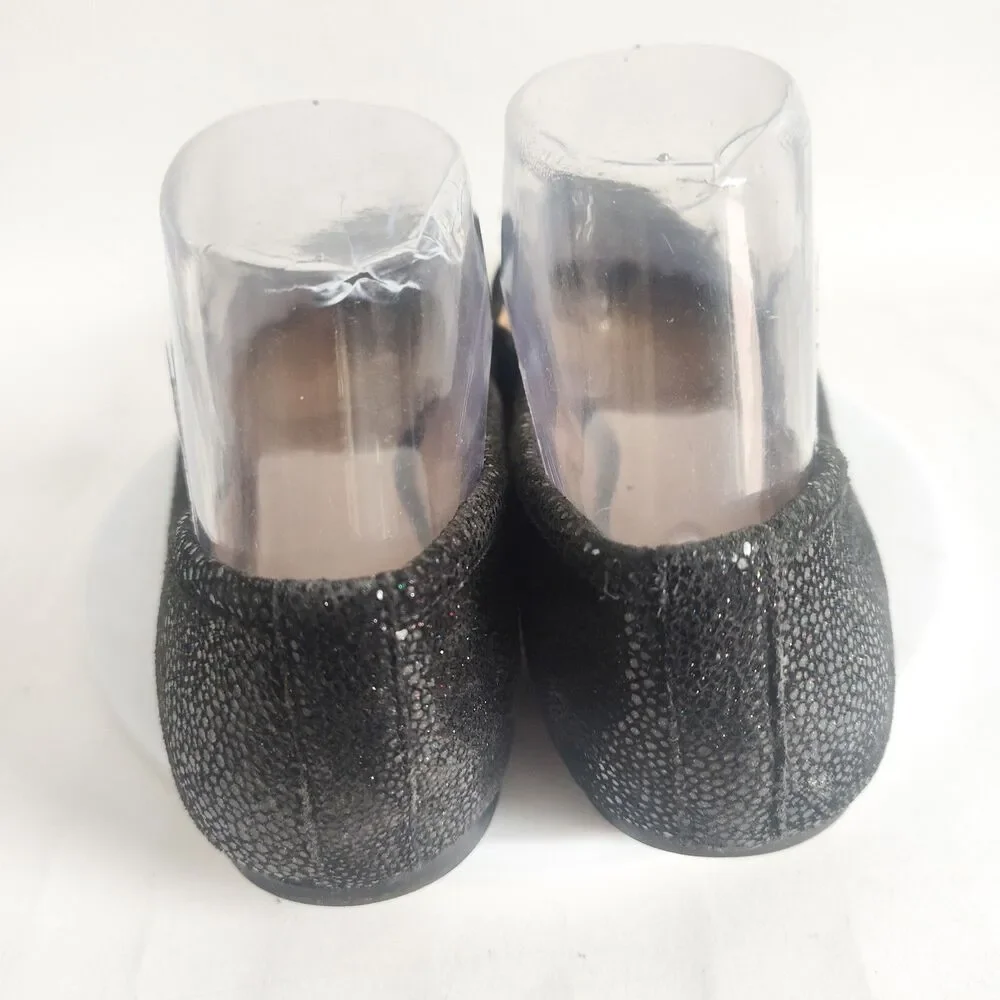 Naturalizer Sparkly Snakeskin Leather Ballet Comfort‎ Flats Size 8.5 Black Bow